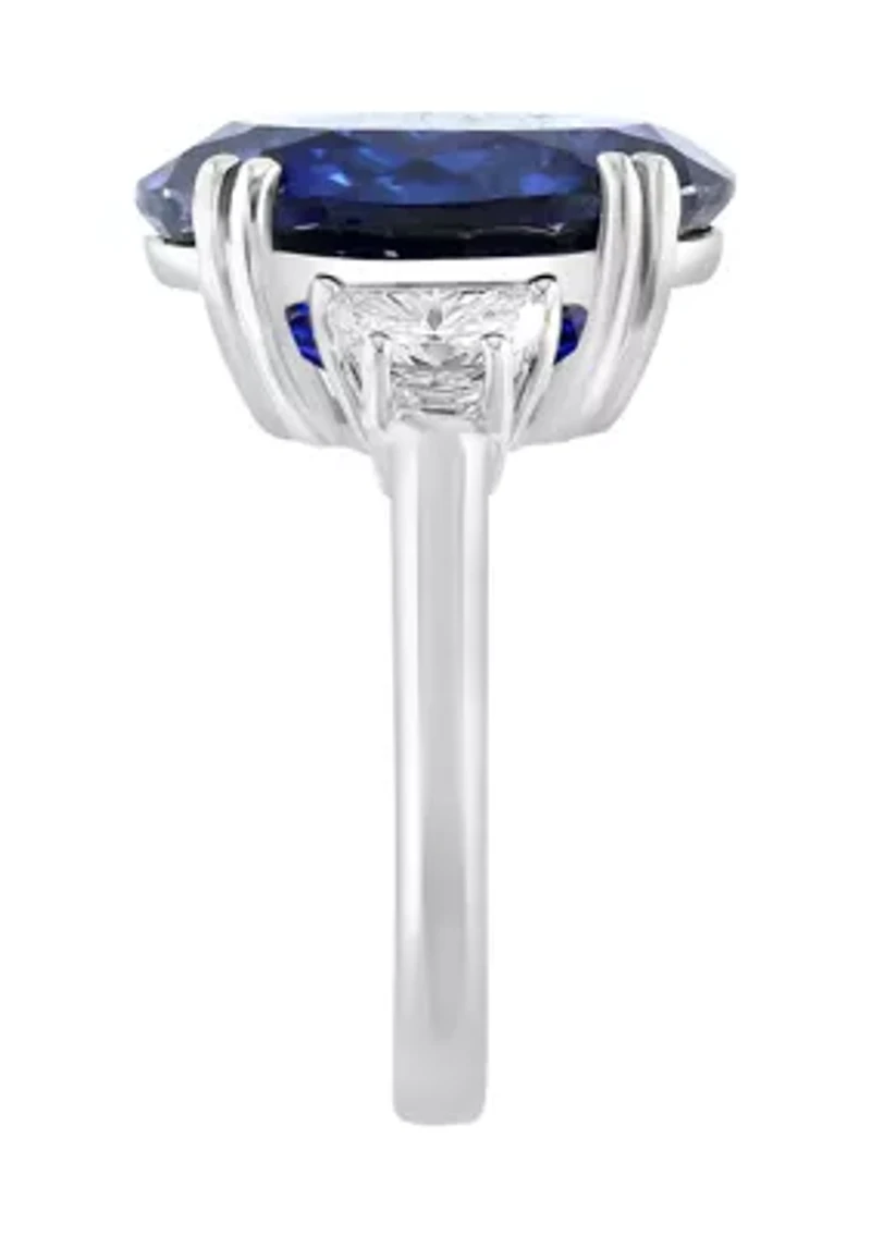 Lab Created Diamond and Sapphire Ring in 14K White Gold