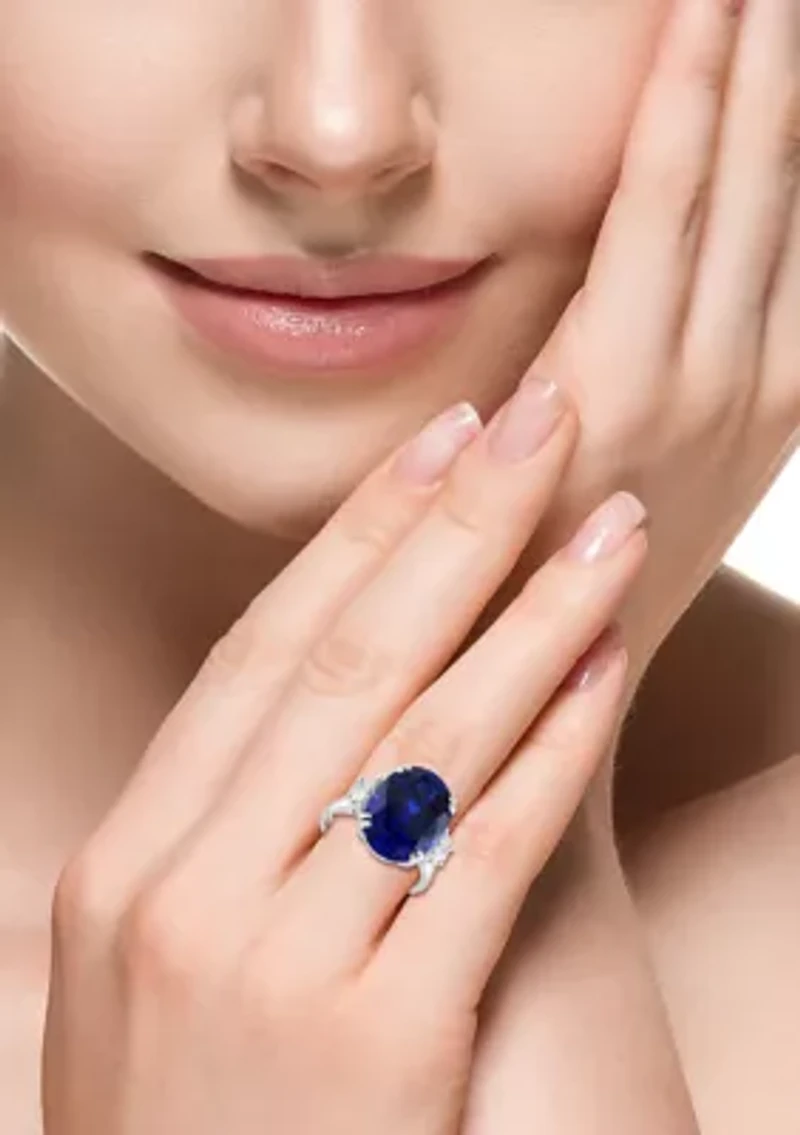 Lab Created Diamond and Sapphire Ring in 14K White Gold