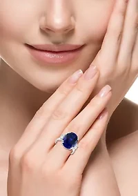 Lab Created Diamond and Sapphire Ring in 14K White Gold