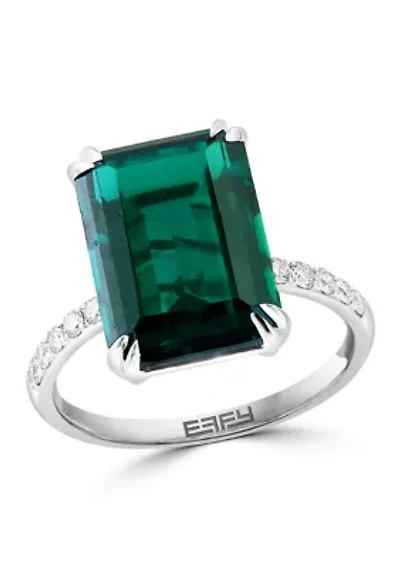 14K White Gold Lab Grown Diamond, Lab Grown Emerald Ring