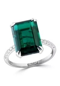 14K White Gold Lab Grown Diamond, Lab Grown Emerald Ring