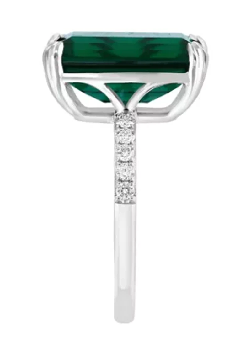 14K White Gold Lab Grown Diamond, Lab Grown Emerald Ring