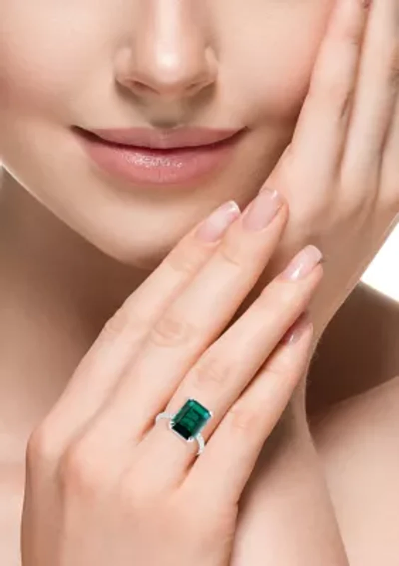 14K White Gold Lab Grown Diamond, Lab Grown Emerald Ring