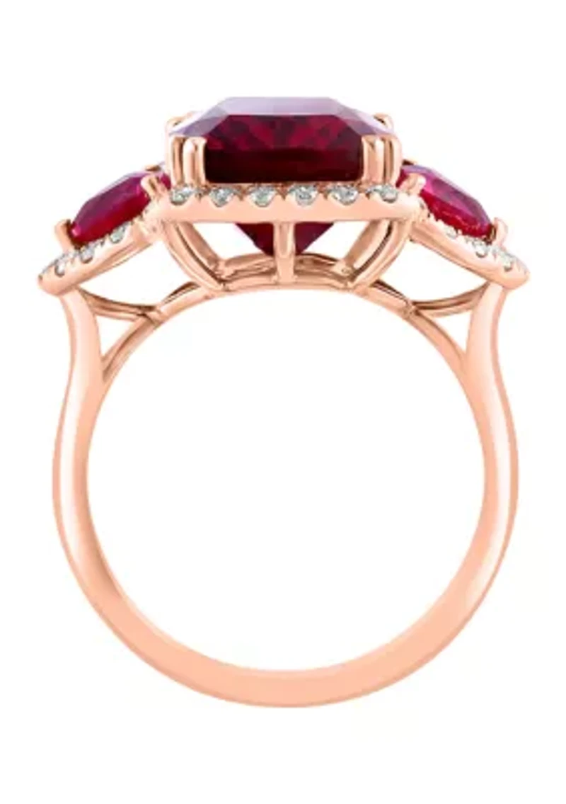 Lab Created Diamond and Ruby Ring in 14K Rose Gold
