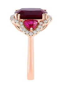 Lab Created Diamond and Ruby Ring in 14K Rose Gold