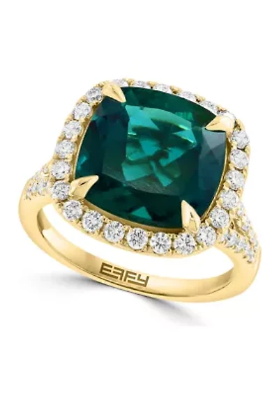Lab Created Diamond and Emerald Ring in 14K Yellow Gold