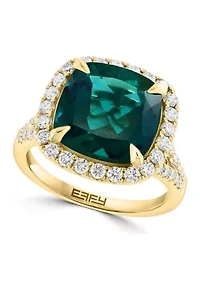 Lab Created Diamond and Emerald Ring in 14K Yellow Gold