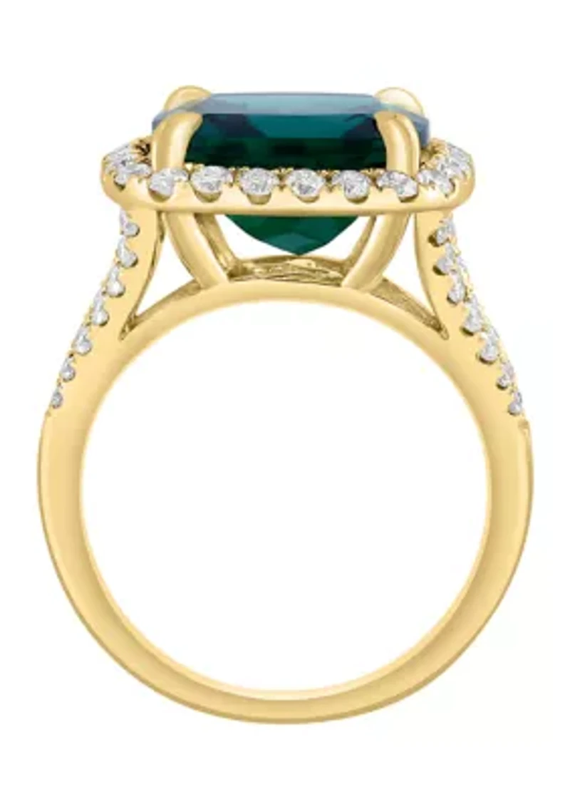 Lab Created Diamond and Emerald Ring in 14K Yellow Gold