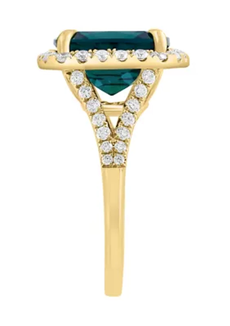 Lab Created Diamond and Emerald Ring in 14K Yellow Gold