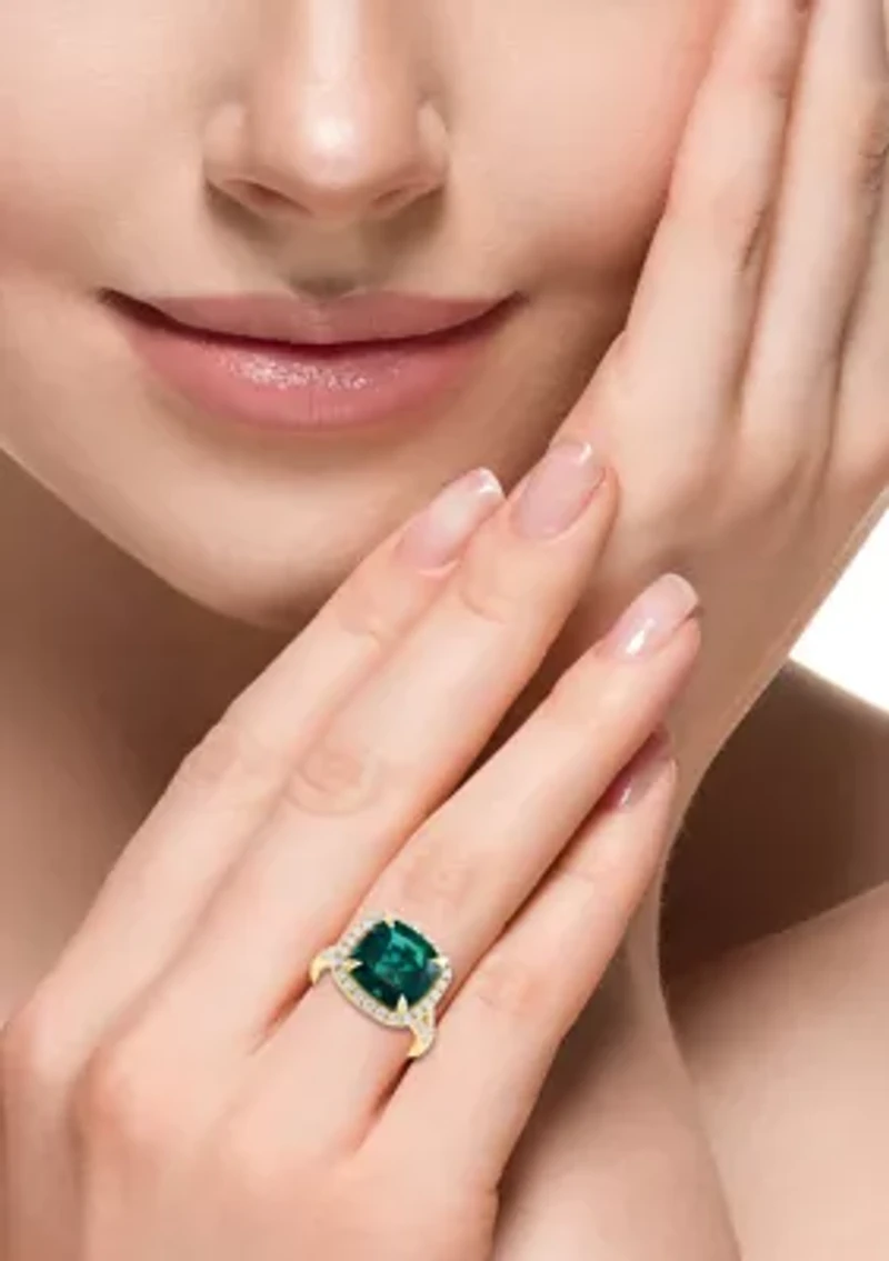 Lab Created Diamond and Emerald Ring in 14K Yellow Gold