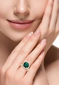 Lab Created Diamond and Emerald Ring in 14K Yellow Gold