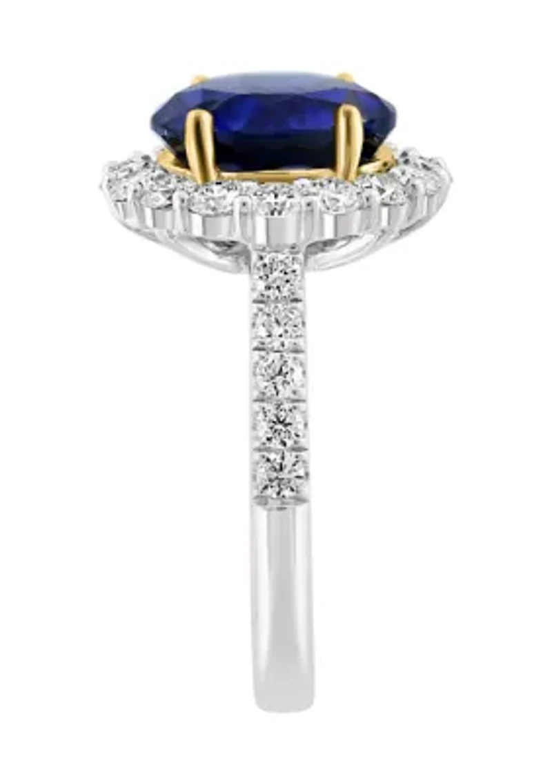 Lab Created Diamond and Sapphire Ring 14K Two Tone Gold