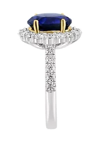 Lab Created Diamond and Sapphire Ring 14K Two Tone Gold