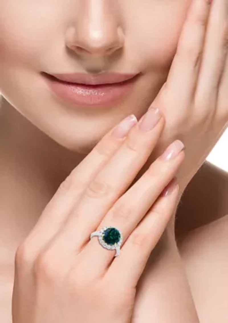  14K Two Tone Gold Lab Grown Diamond and Lab Grown Emerald Ring 