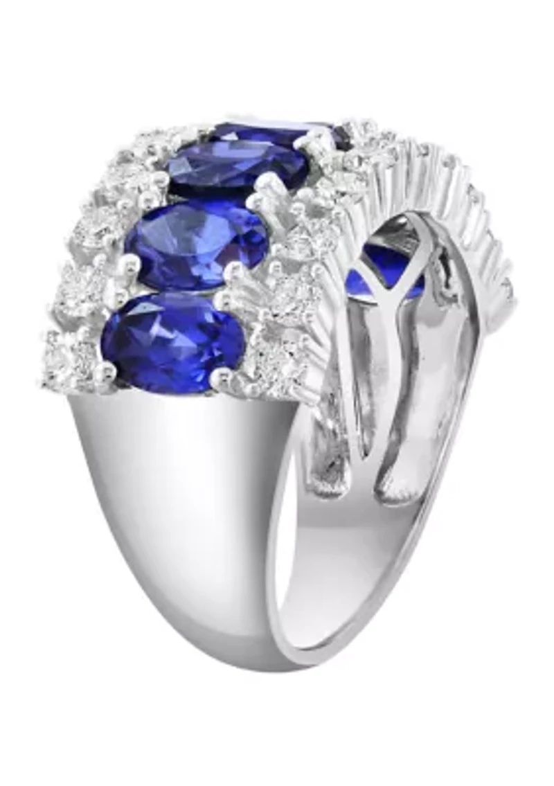 Lab Grown Diamond and Sapphire Ring in 14K White Gold