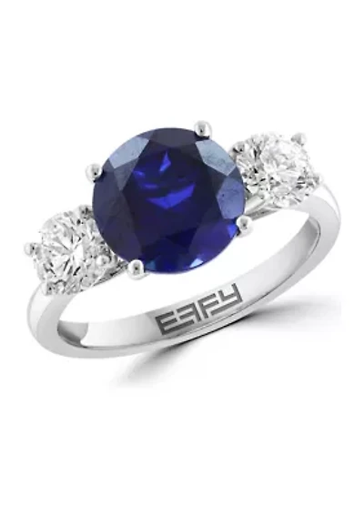  14K White Gold Lab Grown Diamond, Lab Grown 9-Millimeter Sapphire Ring 