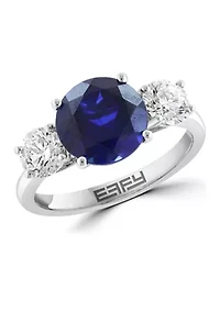  14K White Gold Lab Grown Diamond, Lab Grown 9-Millimeter Sapphire Ring 