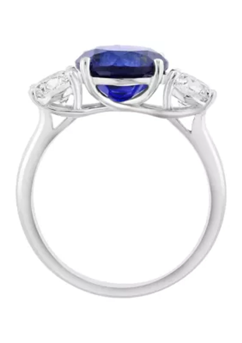  14K White Gold Lab Grown Diamond, Lab Grown 9-Millimeter Sapphire Ring 