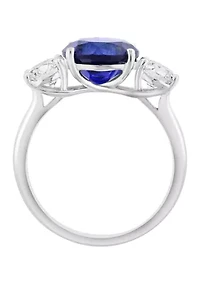  14K White Gold Lab Grown Diamond, Lab Grown 9-Millimeter Sapphire Ring 