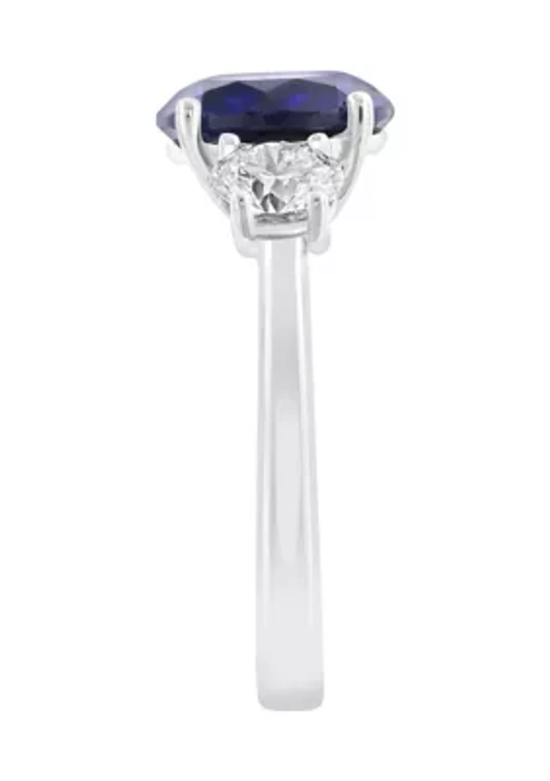  14K White Gold Lab Grown Diamond, Lab Grown 9-Millimeter Sapphire Ring 