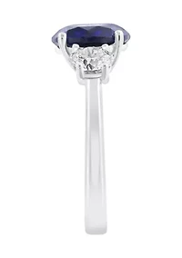  14K White Gold Lab Grown Diamond, Lab Grown 9-Millimeter Sapphire Ring 