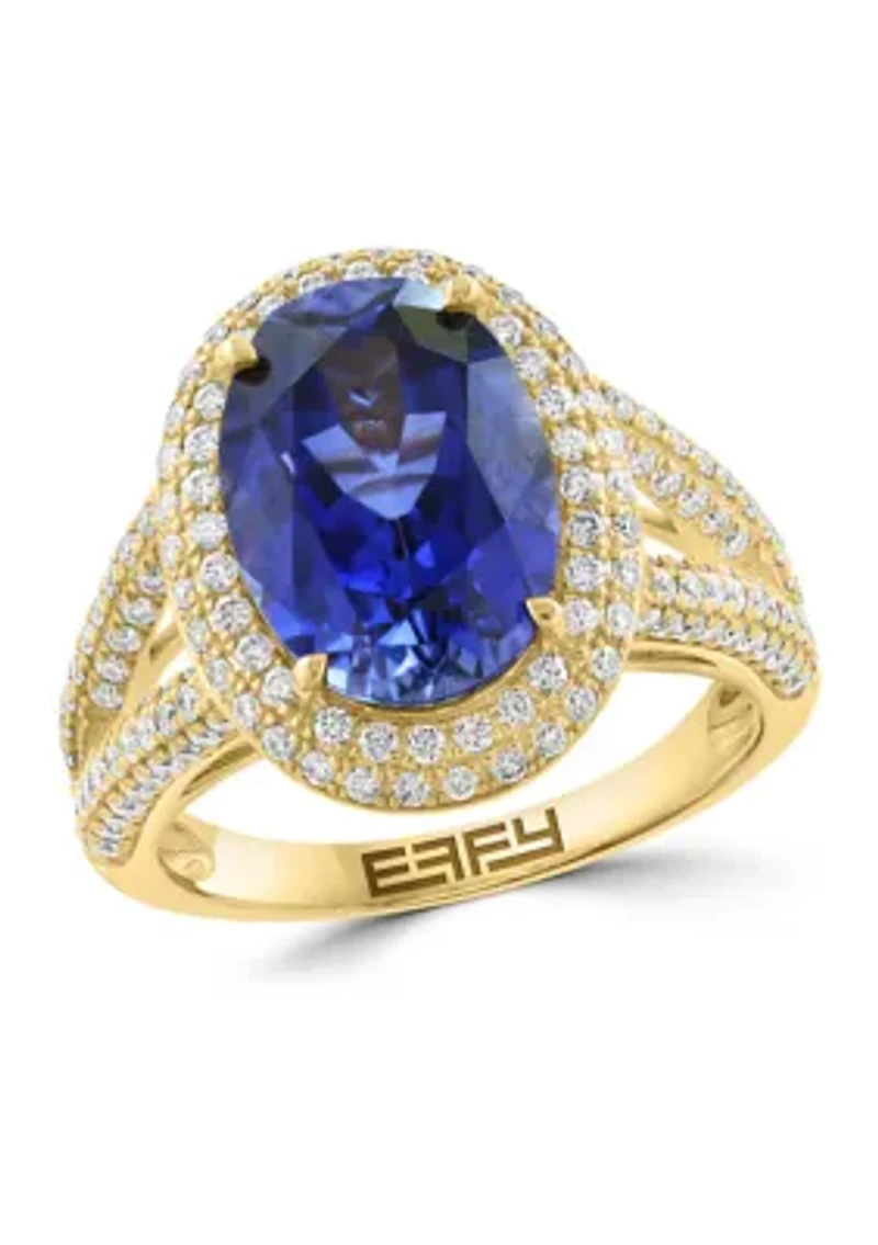 1 ct. t.w. Lab Grown Diamond and Sapphire Ring in 14K Yellow Gold