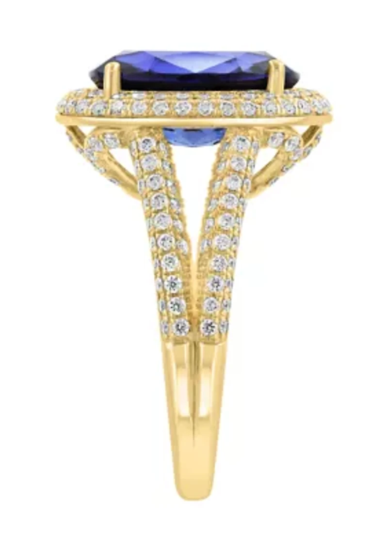 1 ct. t.w. Lab Grown Diamond and Sapphire Ring in 14K Yellow Gold