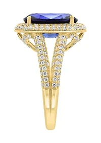1 ct. t.w. Lab Grown Diamond and Sapphire Ring in 14K Yellow Gold
