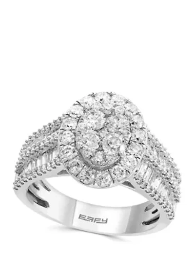 1.94 ct. t.w. Round and Baguette Diamond Cluster Ring in 14k White Gold