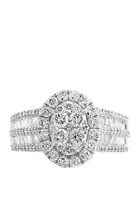 1.94 ct. t.w. Round and Baguette Diamond Cluster Ring in 14k White Gold