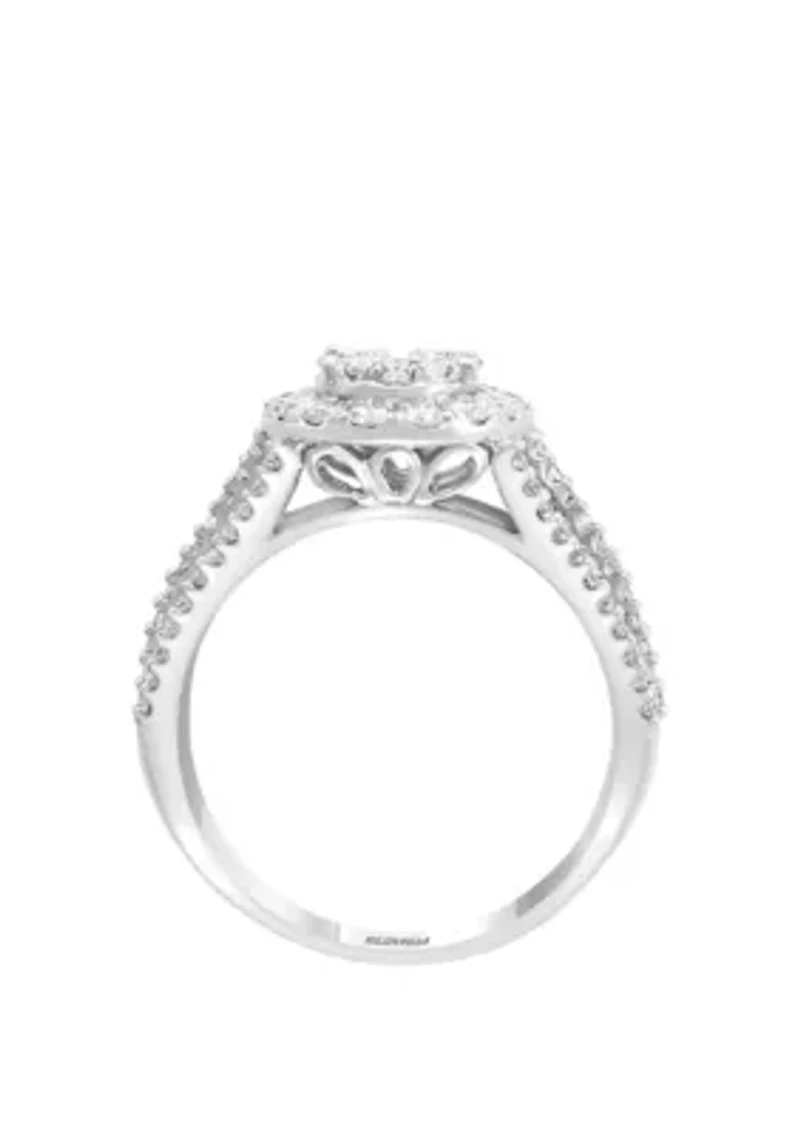 1.94 ct. t.w. Round and Baguette Diamond Cluster Ring in 14k White Gold