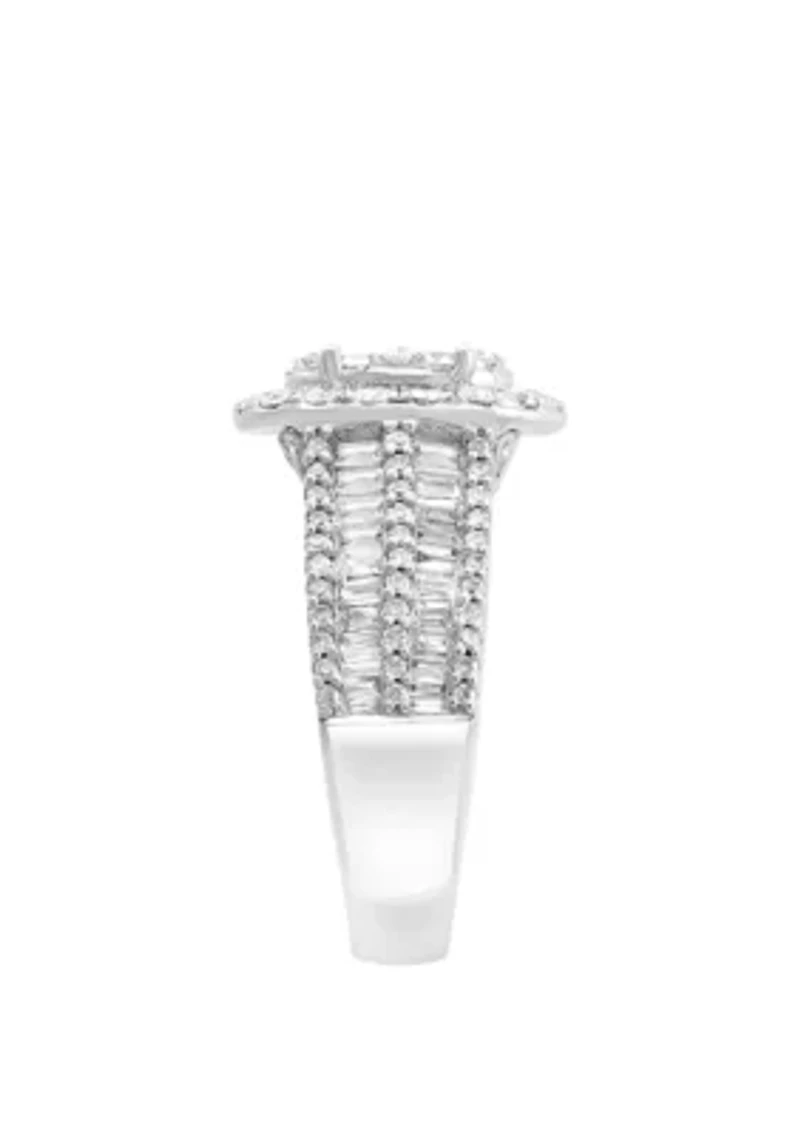 1.94 ct. t.w. Round and Baguette Diamond Cluster Ring in 14k White Gold