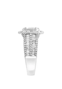 1.94 ct. t.w. Round and Baguette Diamond Cluster Ring in 14k White Gold