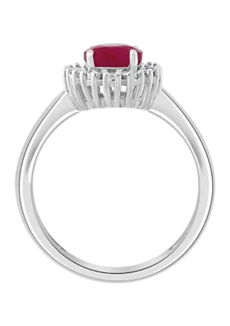 1 ct. t.w. Natural Ruby with 1/10 ct. t.w. Diamond Ring in Sterling Silver