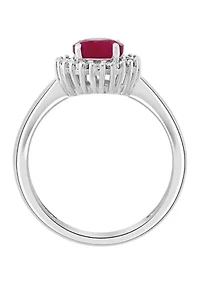 1 ct. t.w. Natural Ruby with 1/10 ct. t.w. Diamond Ring in Sterling Silver