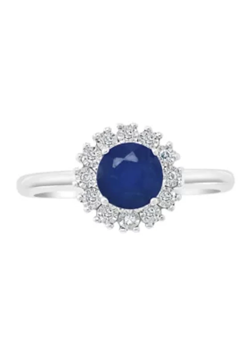 1 ct. t.w. Natural Sapphire and 1/10 ct. t.w. Diamond Ring in Sterling Silver