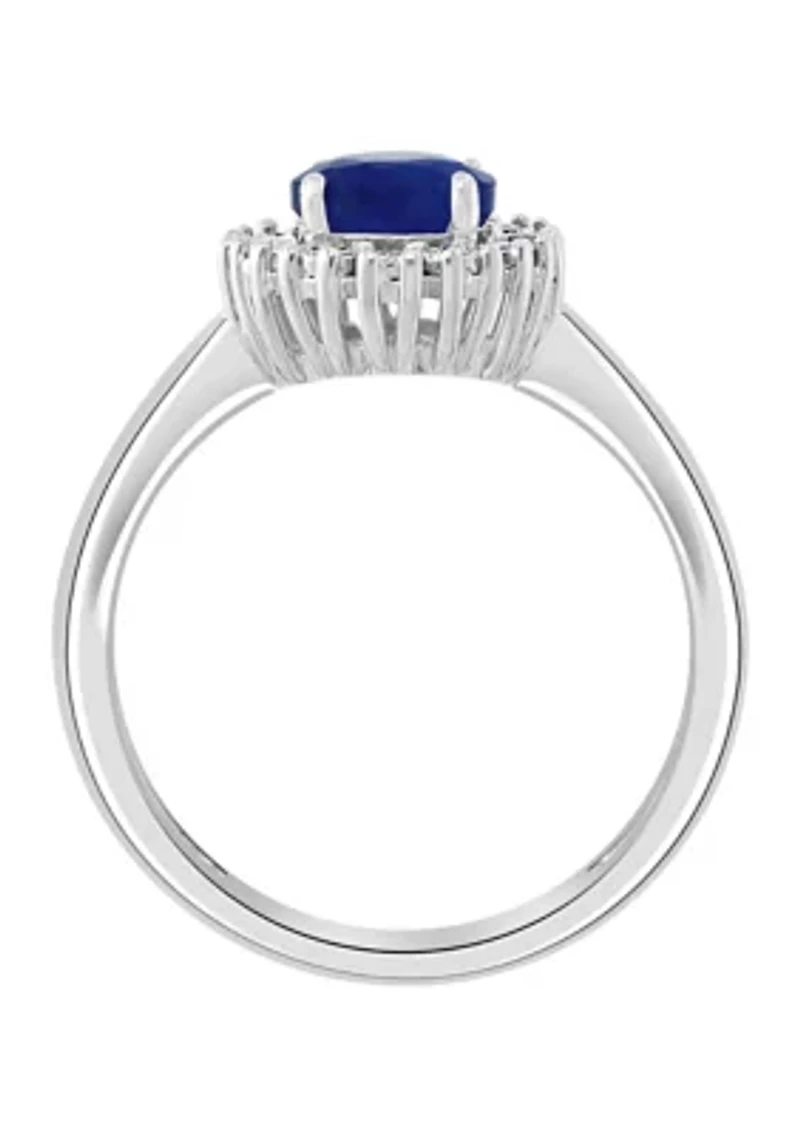 1 ct. t.w. Natural Sapphire and 1/10 ct. t.w. Diamond Ring in Sterling Silver
