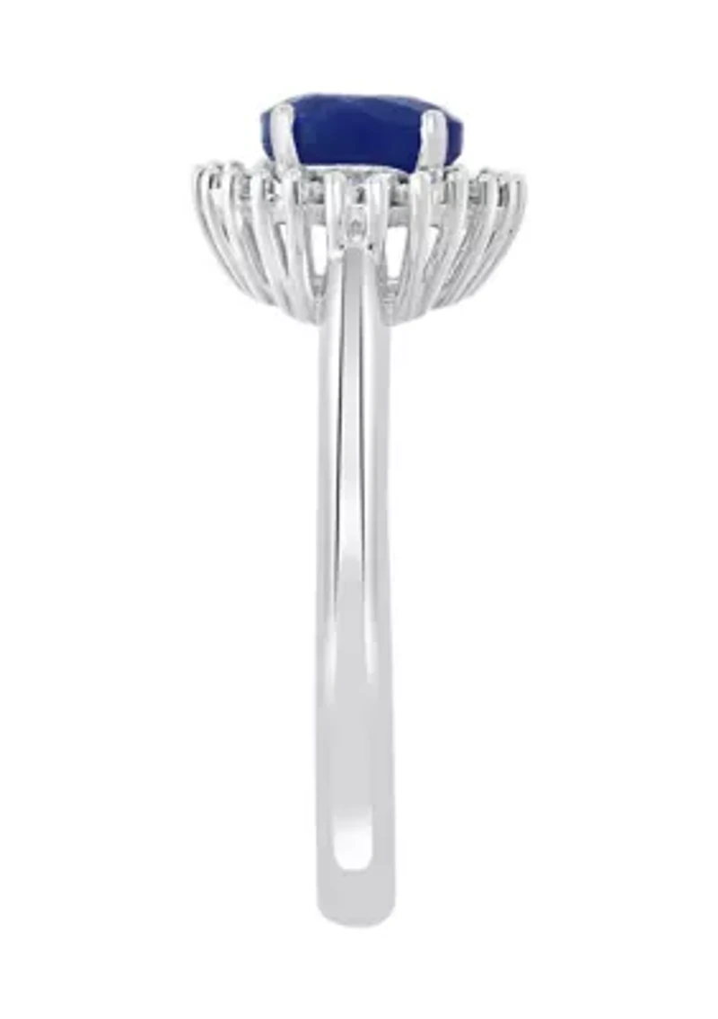 1 ct. t.w. Natural Sapphire and 1/10 ct. t.w. Diamond Ring in Sterling Silver