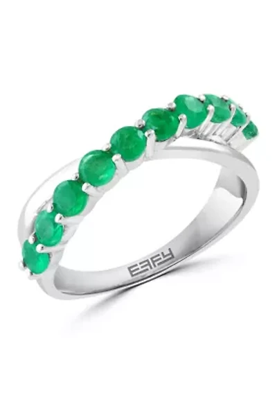 Natural Emerald Ring in Sterling Silver 