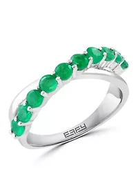 Natural Emerald Ring in Sterling Silver 