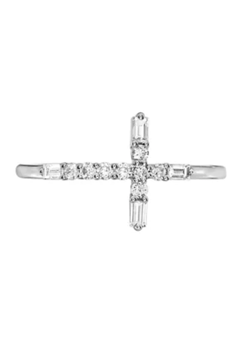 1/4 ct. t.w. Diamond Cross Ring in 14k White Gold