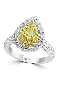 1.21 ct. t.w. Cluster Diamond Ring with White and Natural Yellow Diamonds in 18K White and Yellow Gold