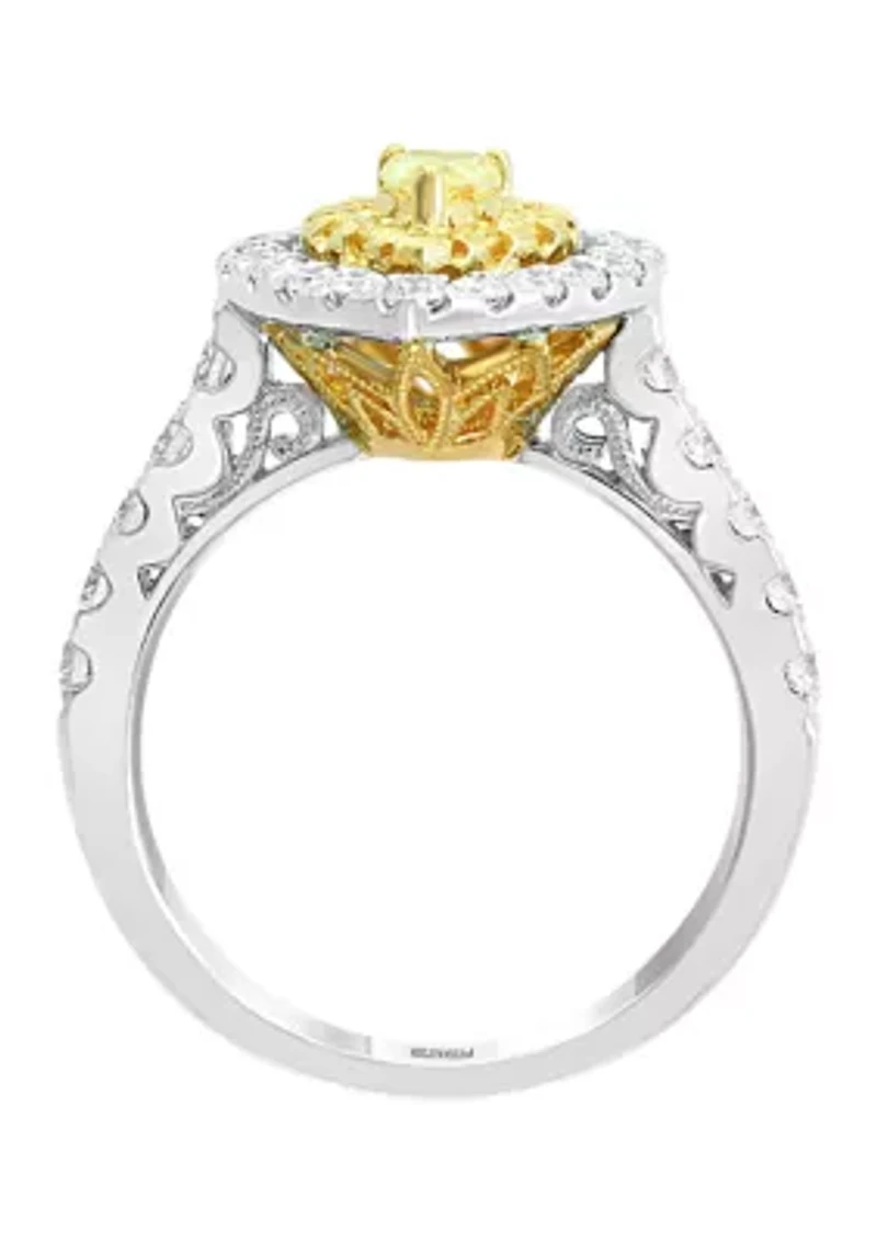 1.21 ct. t.w. Cluster Diamond Ring with White and Natural Yellow Diamonds in 18K White and Yellow Gold