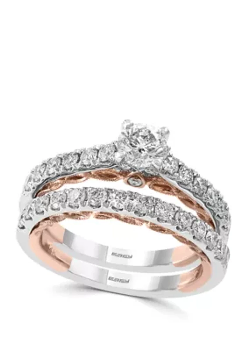 1.38 ct. t.w. Set of 2 Diamond Rings in 14k White and Rose Gold
