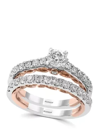 1.38 ct. t.w. Set of 2 Diamond Rings in 14k White and Rose Gold