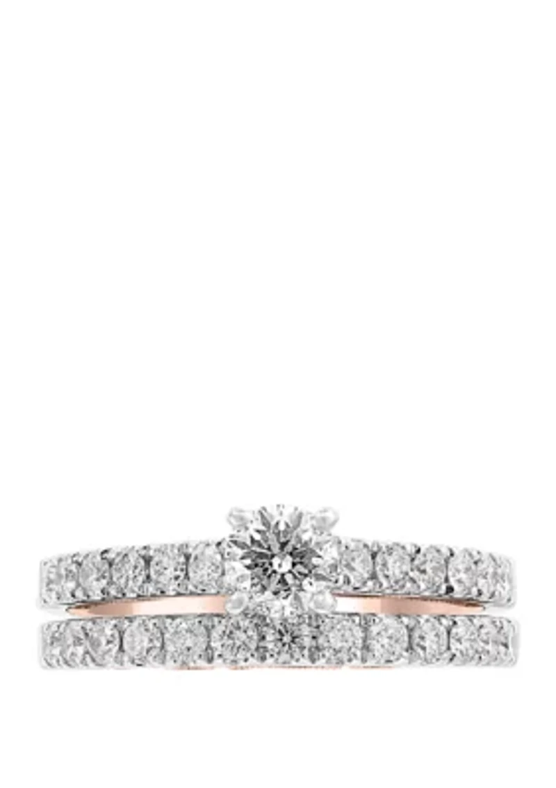 1.38 ct. t.w. Set of 2 Diamond Rings in 14k White and Rose Gold