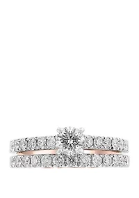1.38 ct. t.w. Set of 2 Diamond Rings in 14k White and Rose Gold
