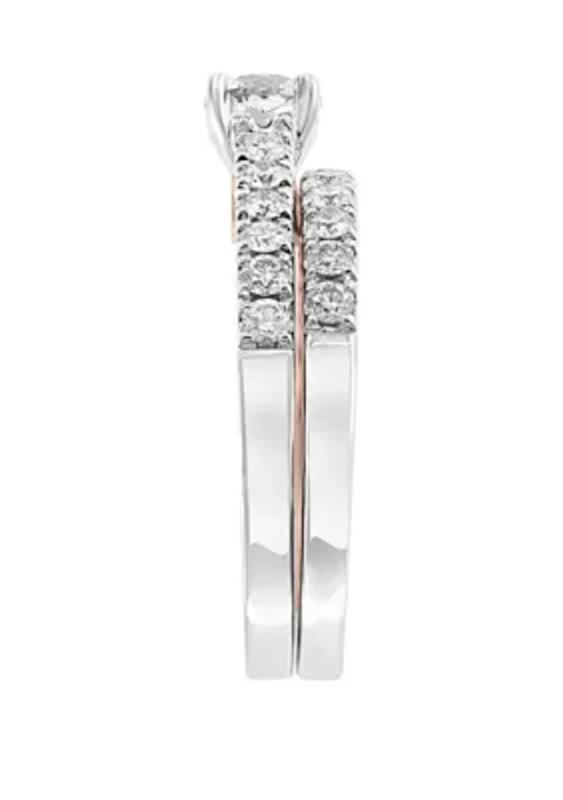 1.38 ct. t.w. Set of 2 Diamond Rings in 14k White and Rose Gold