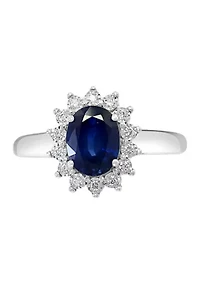 Diamond and Natural Sapphire Ring in 14K White Gold