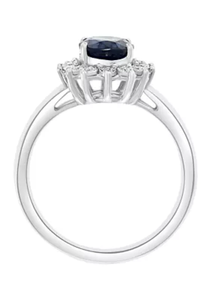 Diamond and Natural Sapphire Ring in 14K White Gold